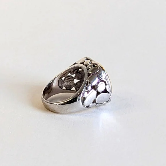 Vintage Cushion Cut Amethyst Silver-plated Ring Vine Frame Open Pebble Design - Picture 2 of 9